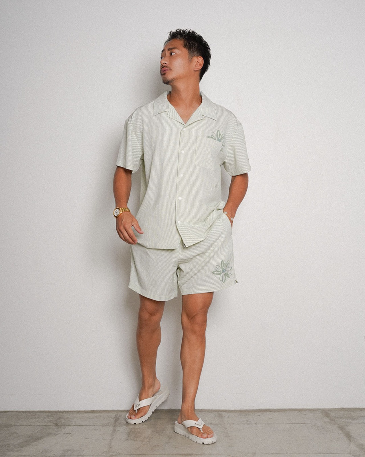 【SUNS】Suns EMBROIDERY SEERSUCKER OPEN COLLAR SHIRTS［RSS028］