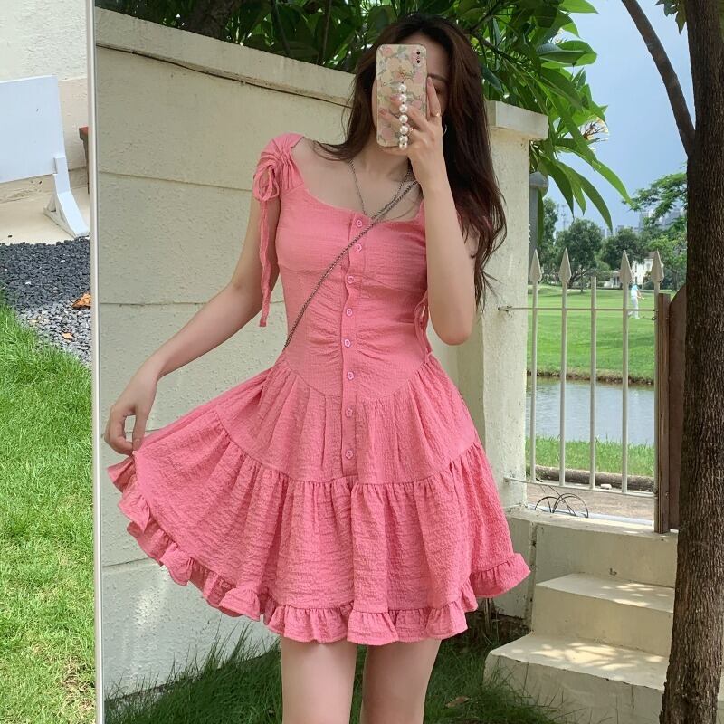 ウェストAラインショートスカート カラー半袖スリーブドレス ハーフスリーブ フラワーデザイン スクウェア ハンチェンe98319661532