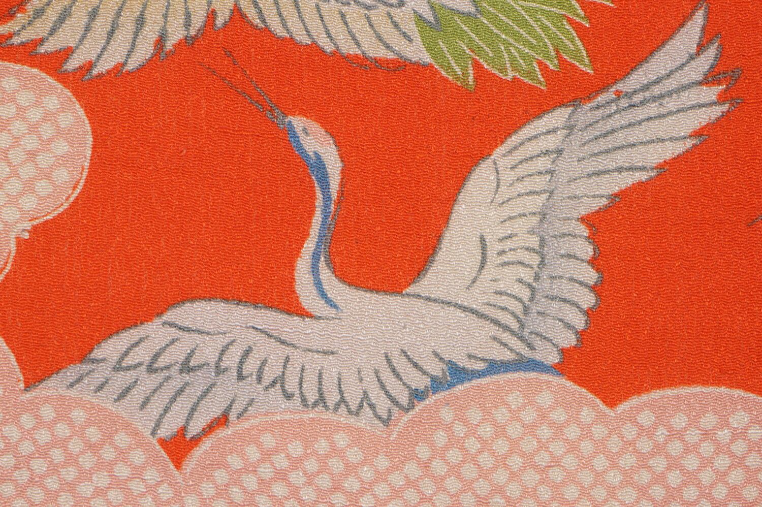 アンティーク着物 正絹 真っ赤な赤縮緬 古布 リメイク アンティーク