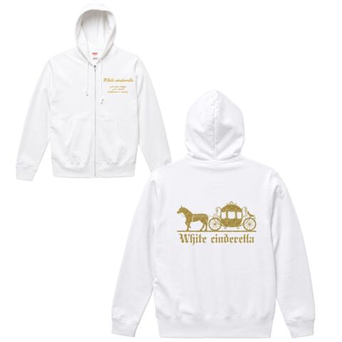ZIP HOODIE】エレガントキャリッジ［白×ゴールドラメ］ | White Cinderella
