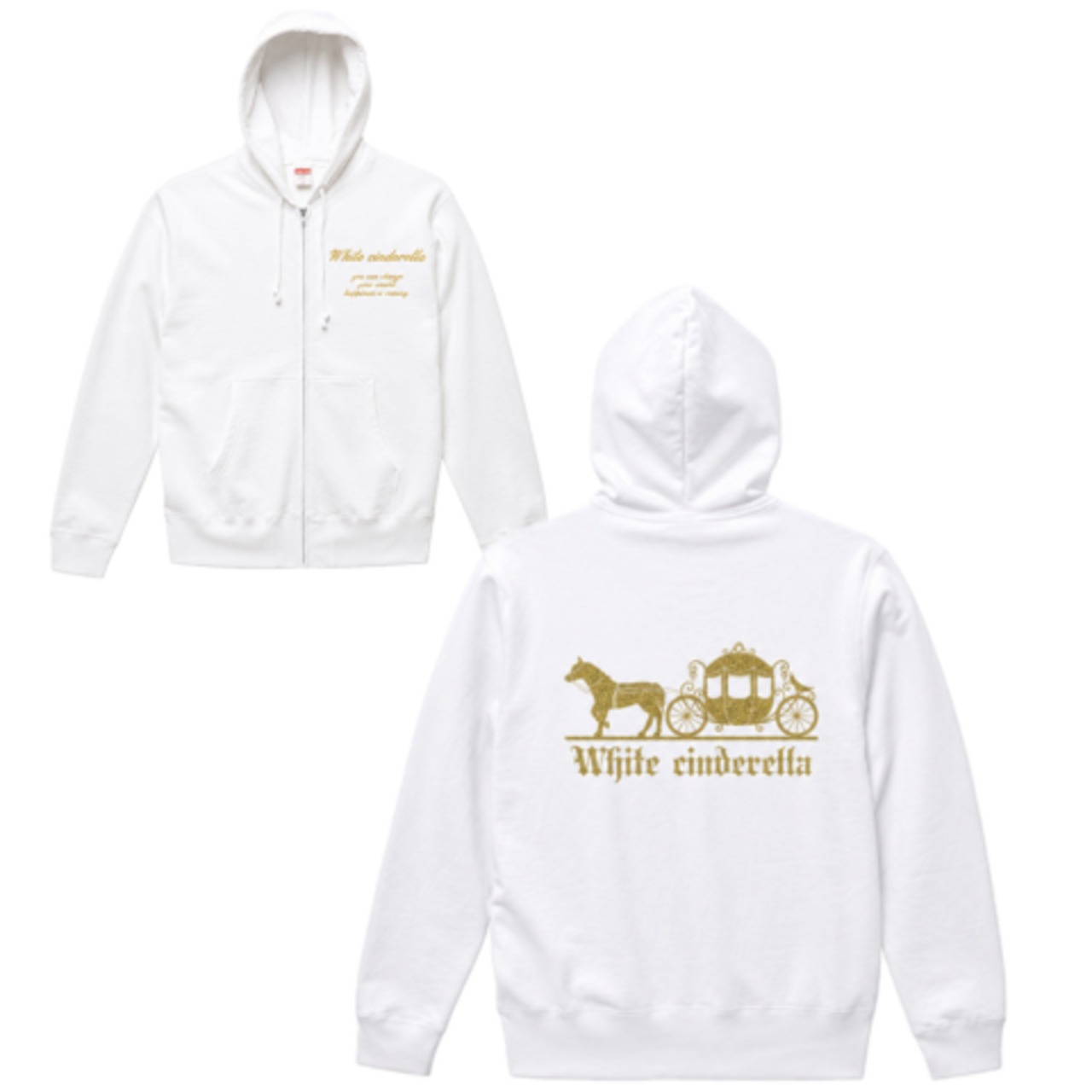 ZIP HOODIE】エレガントキャリッジ［白×ゴールドラメ］ | White Cinderella