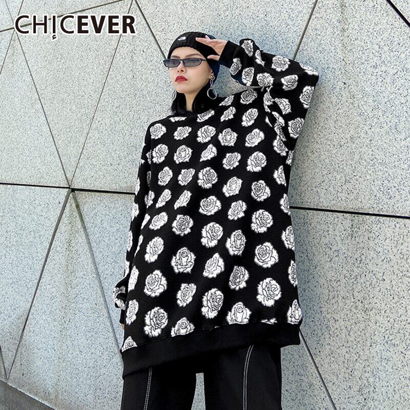 CHICEVERプリントヒットカラーTシャツレディースOネックヴィンテージバットウィング長袖ルーズオーバーサイズTシャツ2020秋 ロング オータム 秋物 ビンテージ 6base514295564278