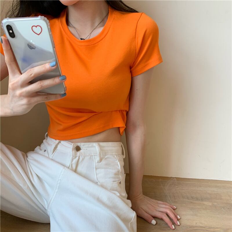 オータムソリッド カラーベーシックTシャツ シャツ トップス レディーススタンダードラウンドネックプルオーバー レトロ 秋物 Oネック ソリッドカラー ガールズファッション96154628720