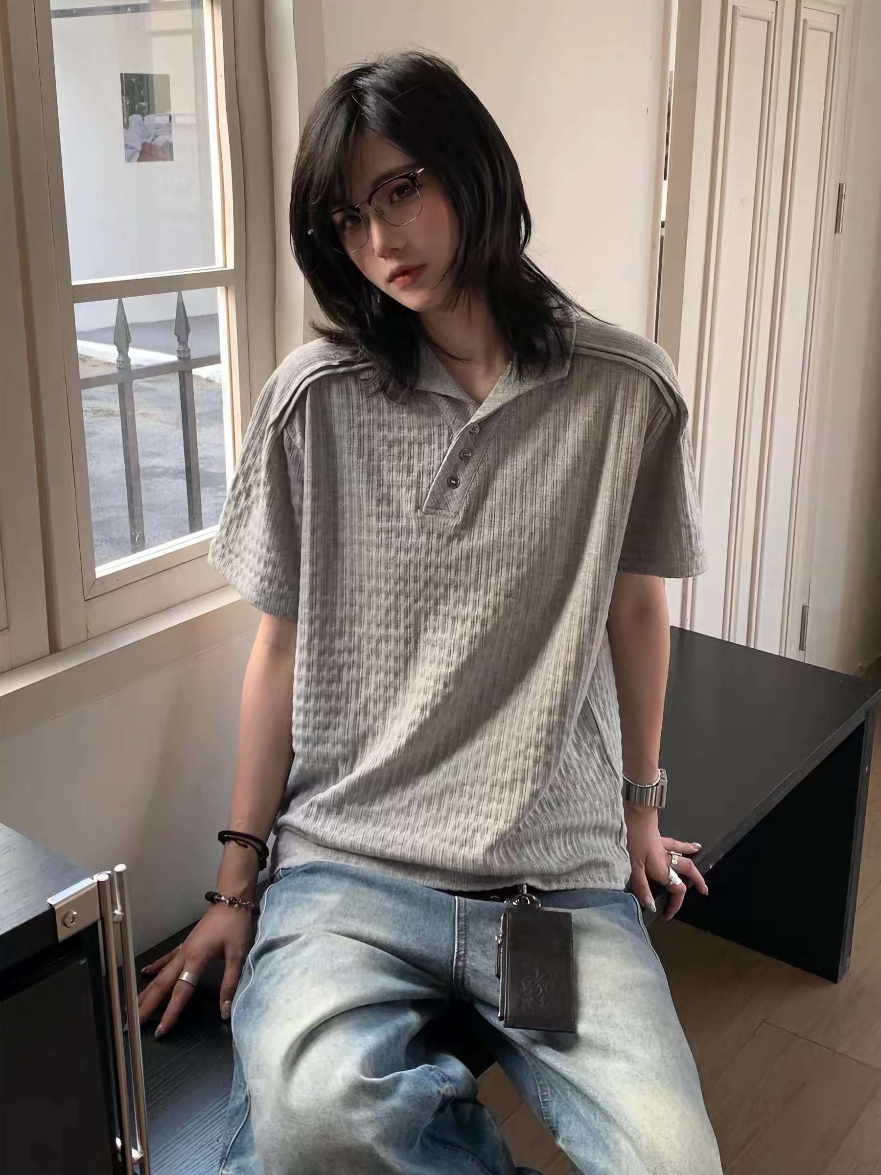 リブヘンリー ポロTシャツ / Rib Henley Polo Tee