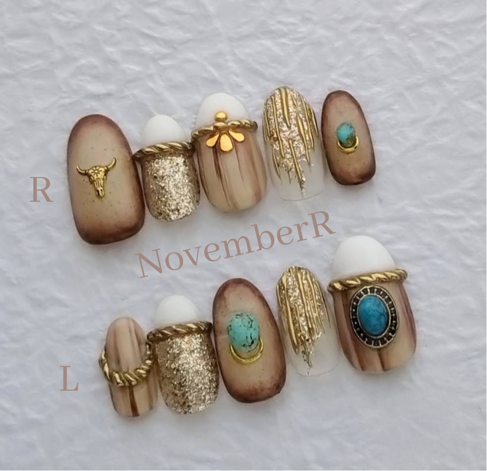 ニュアンスネイルチップ ☆A-124☆ べっ甲のゴールドラインニュアンスネイル ジェル