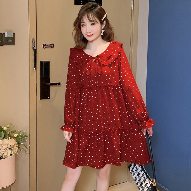 【新作】【送料無料】 マタニティウェア2020秋と冬の新しいシフォンラブドールカラードレス、トレンディなマザーミドルレングスと年齢を減らすマタニティドレス-アリババ オータム 秋物 ウィンター 冬物 expec237441642176