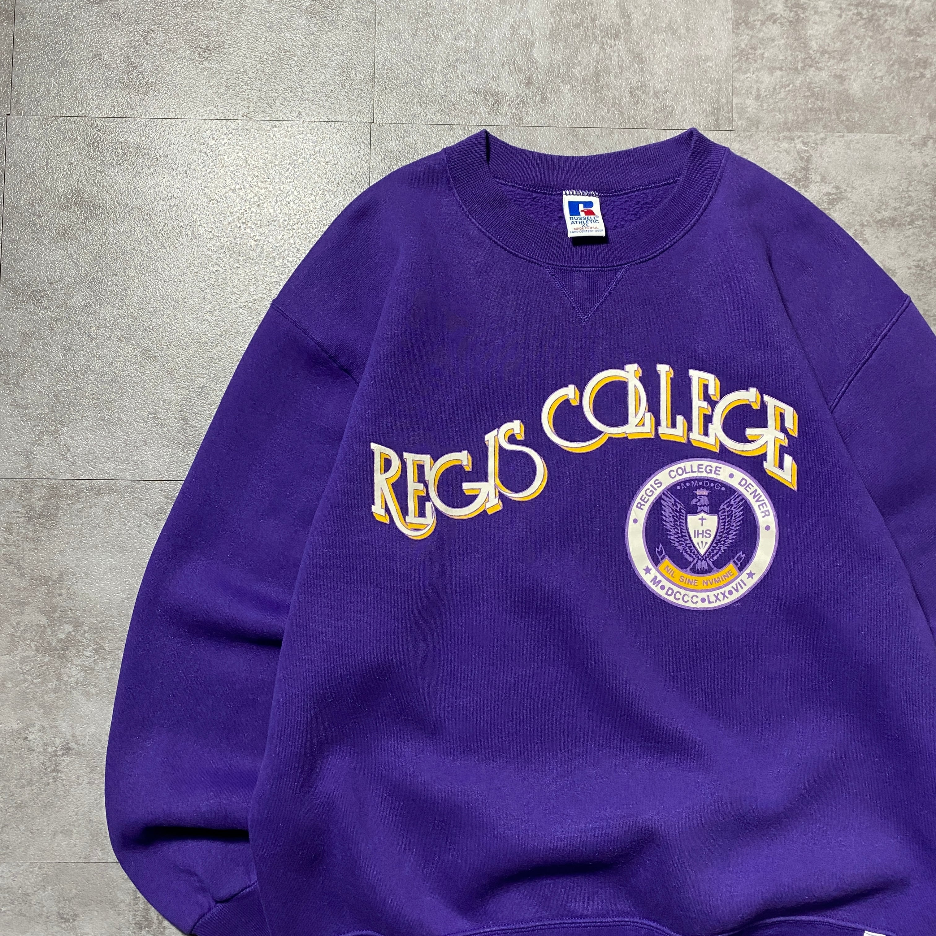 [USA製]90s ラッセルナイロンゲームシャツ 刺繍カレッジロゴオーバーサイズ USA製】90's RUSSEL ATHLETIC REGIS COLLEGE ラッセルアスレチック