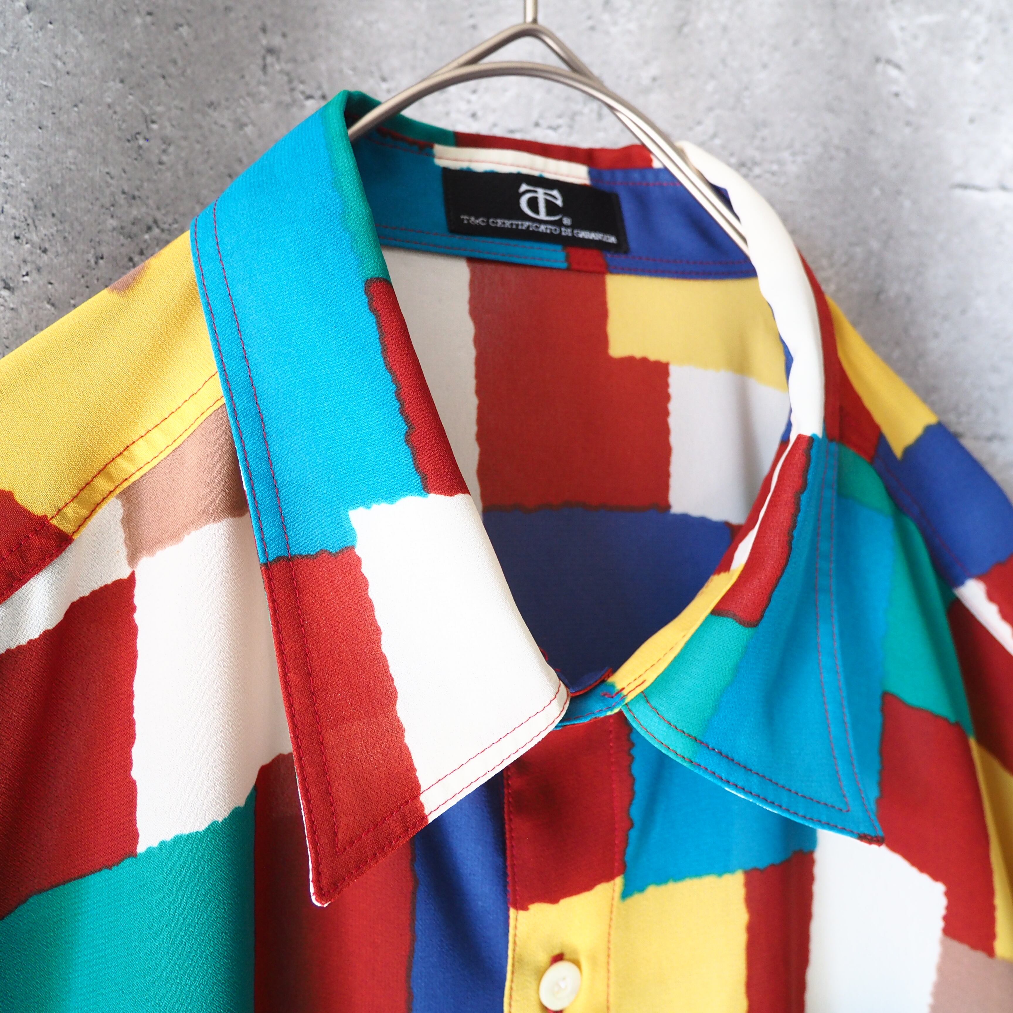 1990s Colorful Block pattern Design vintage loose SS shirt