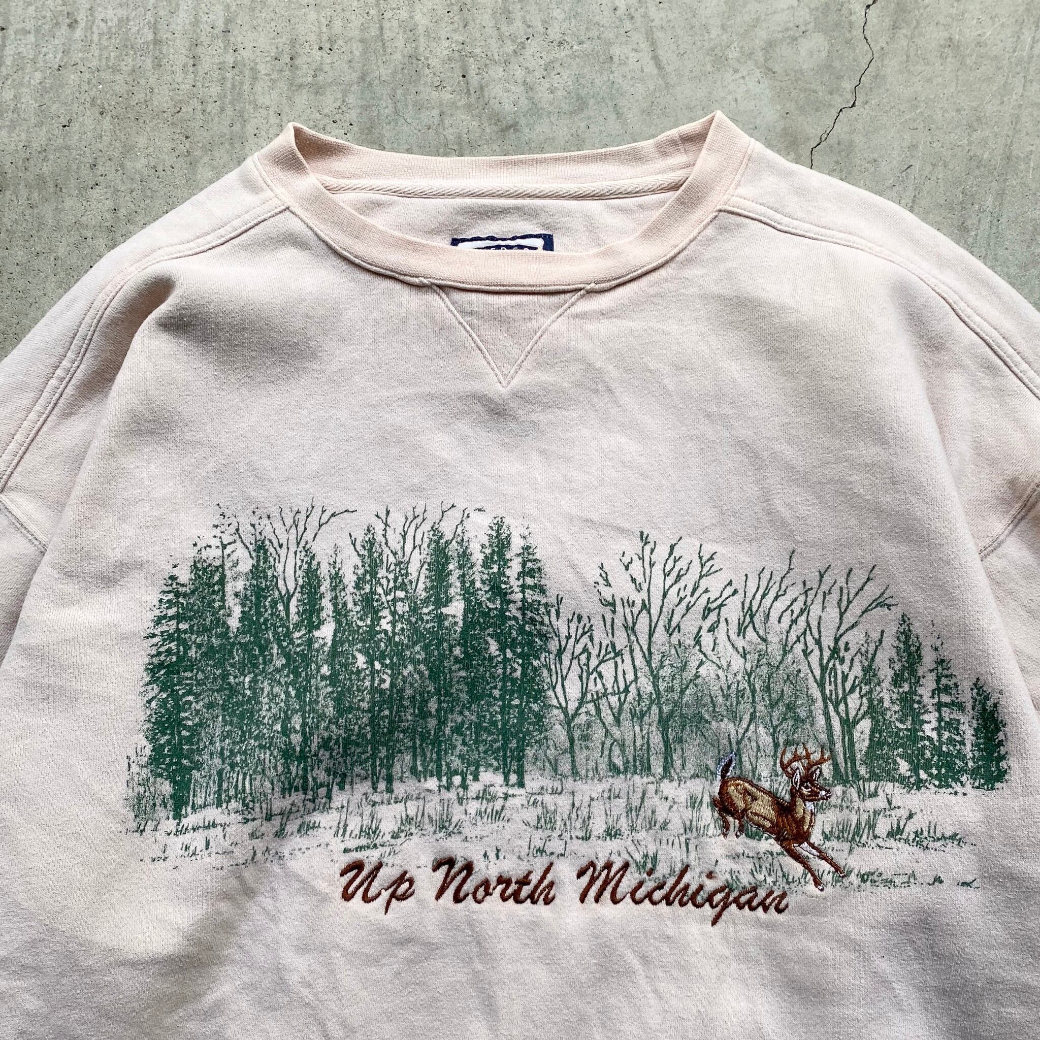 Lee リー Up North Michigan プリント 刺繍 アニマル柄 鹿 シカ スウェット トレーナー ベージュ メンズXL 古着  【スウェット】 | cave 古着屋【公式】古着通販サイト