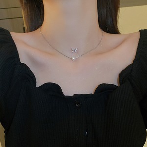 バタフライ&ラウンドモチーフダブルネックレス 00538