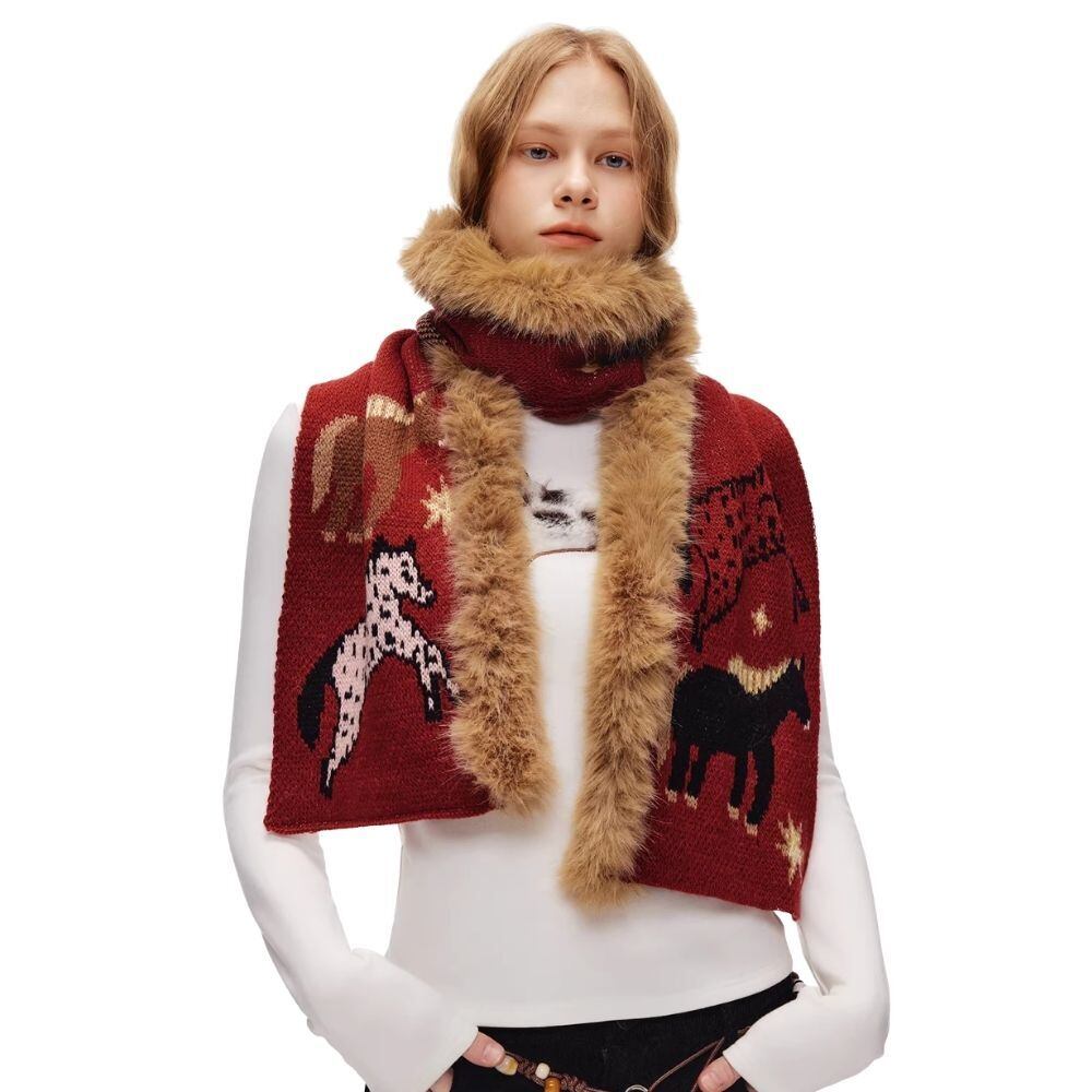 銀河を歩く馬たちのファーニットマフラー E00620 | EMMA GRAND