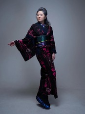 RumiRock 反物 ゆかた「エレキギター」ブルーピンク　[A1785]