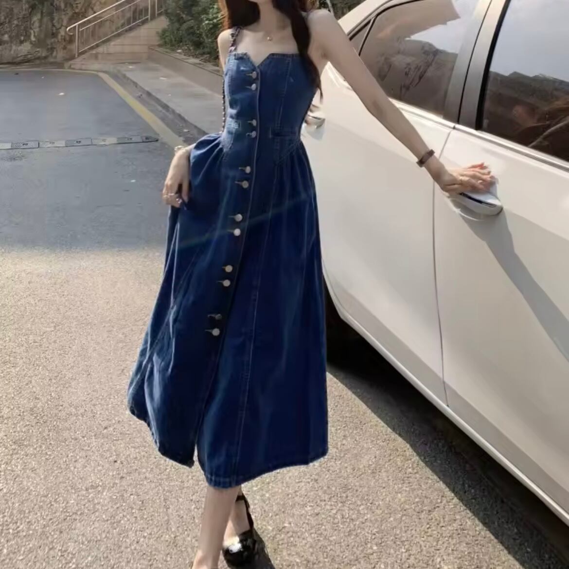 デニムAラインジャンパースカート