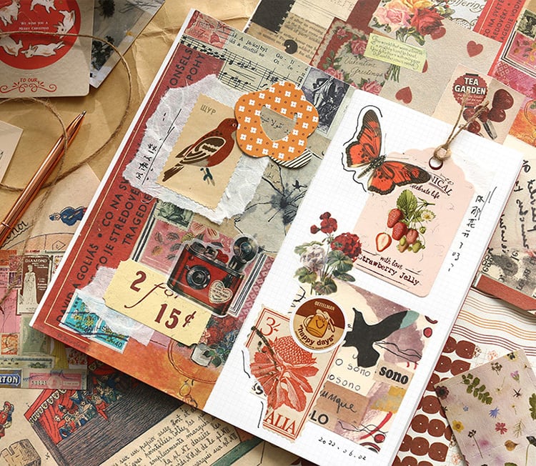 コラージュ 素材 デザイン ペーパー 猫 ネコ ジャンクジャーナル