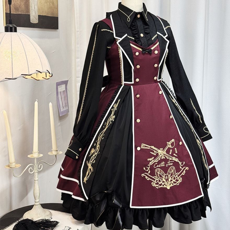 第二城塞の蒼紅近衛隊 金刺繍マント付き軍服王子系ジャンスカ4点セット