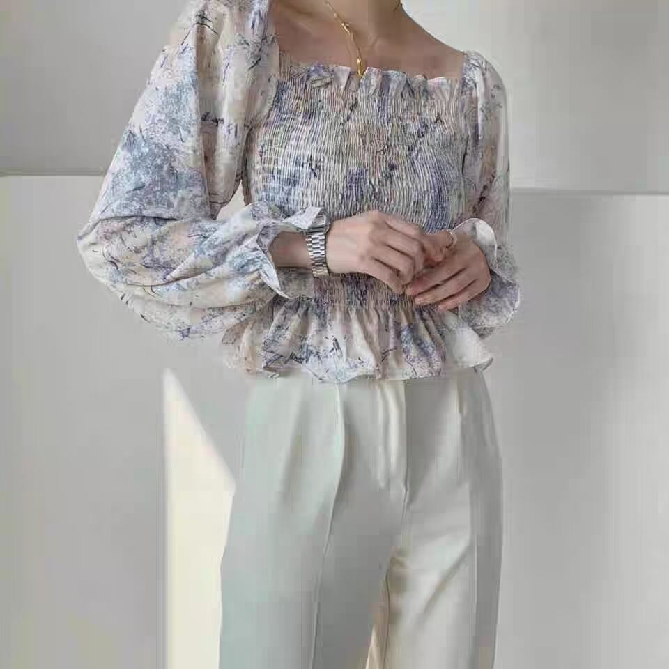 花柄　ギャザーブラウス　AJ44170-639