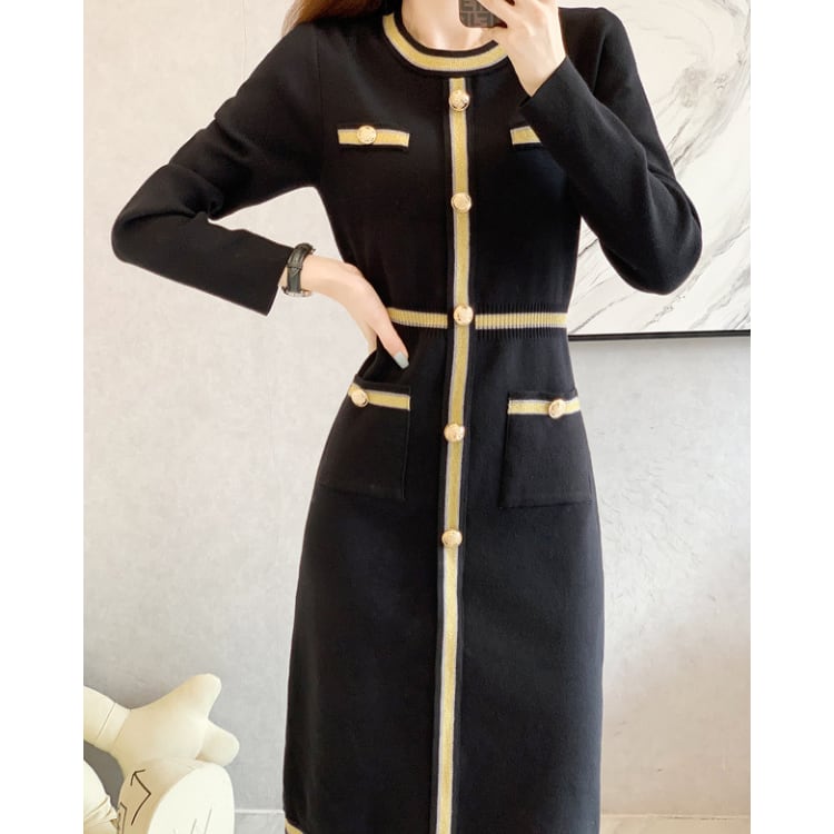 長袖 ミモレ丈 ニットワンピース YH9731