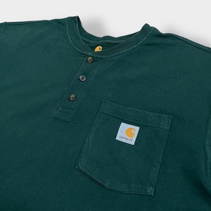 【Carhartt】ヘンリーネック ポケットTシャツ ポケT  ORIGINAL FIT オリジナルフィット ディープグリーン L スクエアラベル 深緑 カーハート US古着