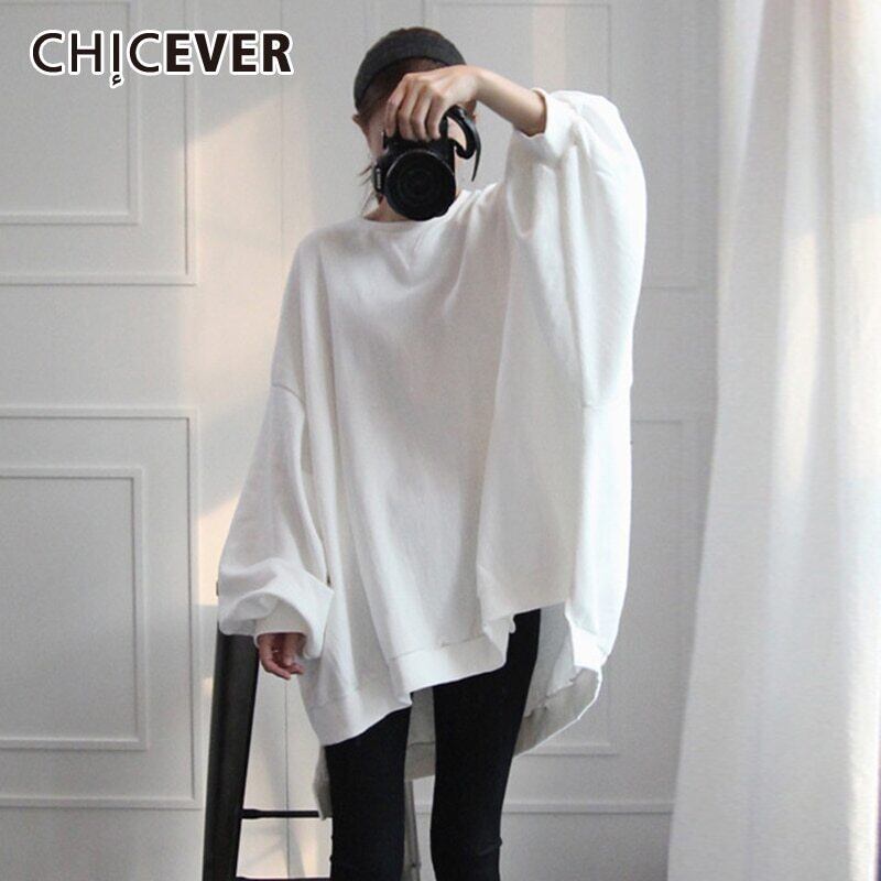 CHICEVERアシンメトリー裾スウェットシャツレディースOネックバットウィングスリーブプルオーバールーススウェットシャツ2020春 スプリング 春物 6base531463232078