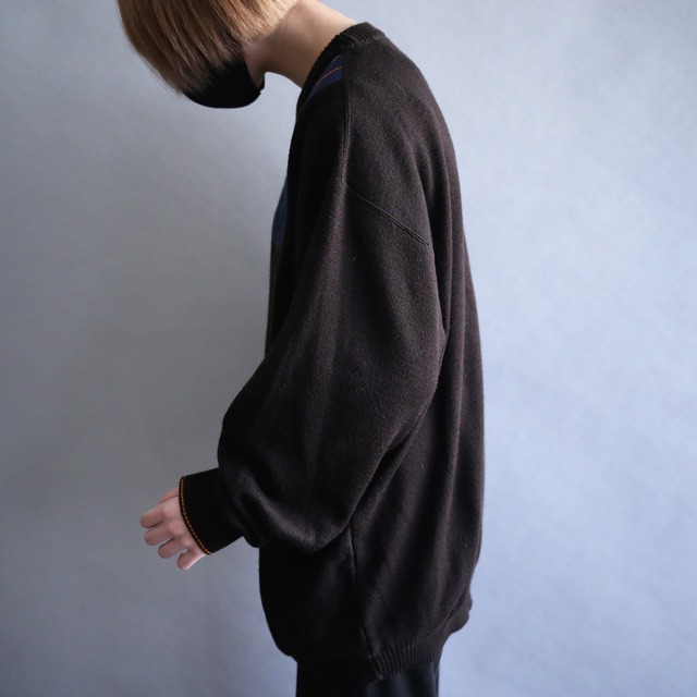 black base good coloring square and line pattern loose knit