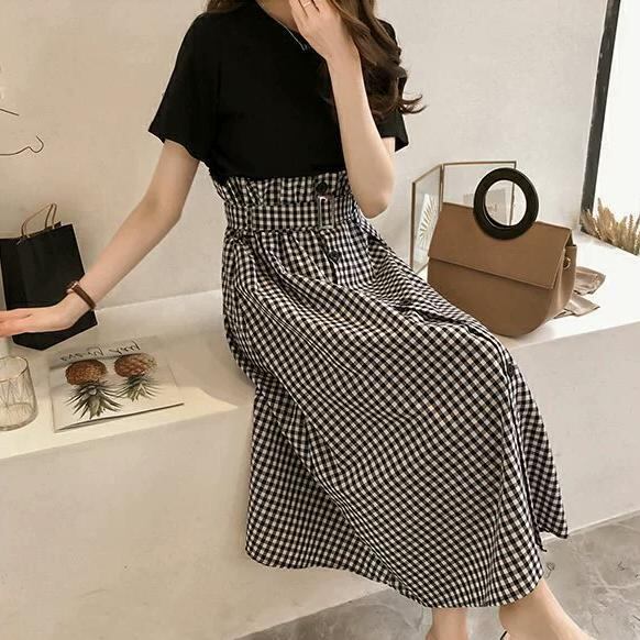 トップス Tシャツ ミディアム丈 袖あり 半袖 ラウンドネック 襟なし