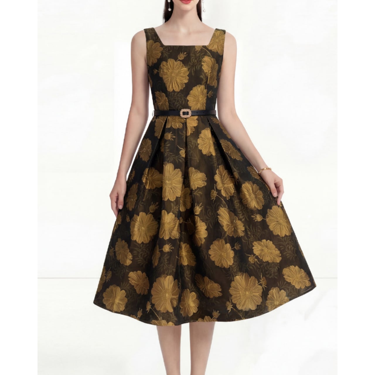 フローラルスクエアフレアワンピース L2132