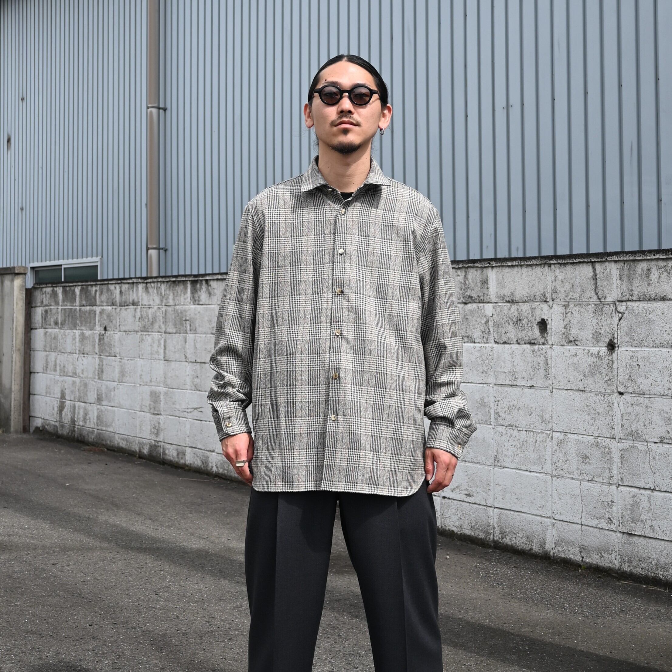 wjk simple oiled kip カウレザー　オープンカラーシャツ WAIPER.inc ワイパーインク コットンレーヨン オープンカラー