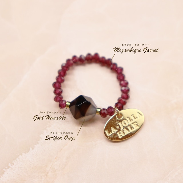 【Open the Jewelry Box!】モザンピークガーネット×ストライプオニキス リング