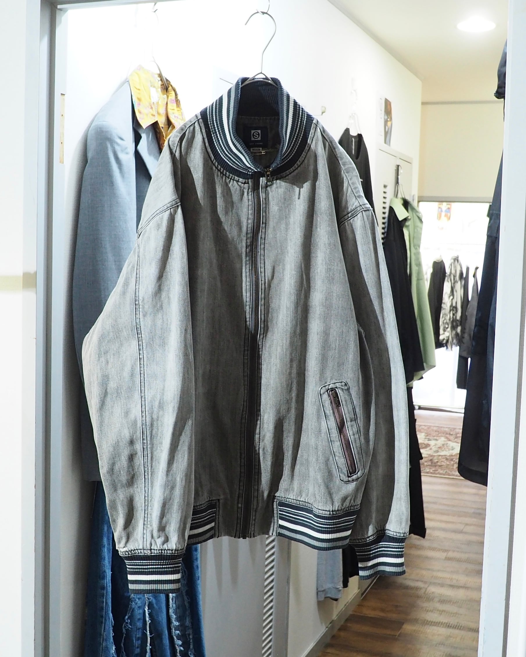 ” 退廃的 ” Good Fade Light ash Grey Color Denim Track jacket