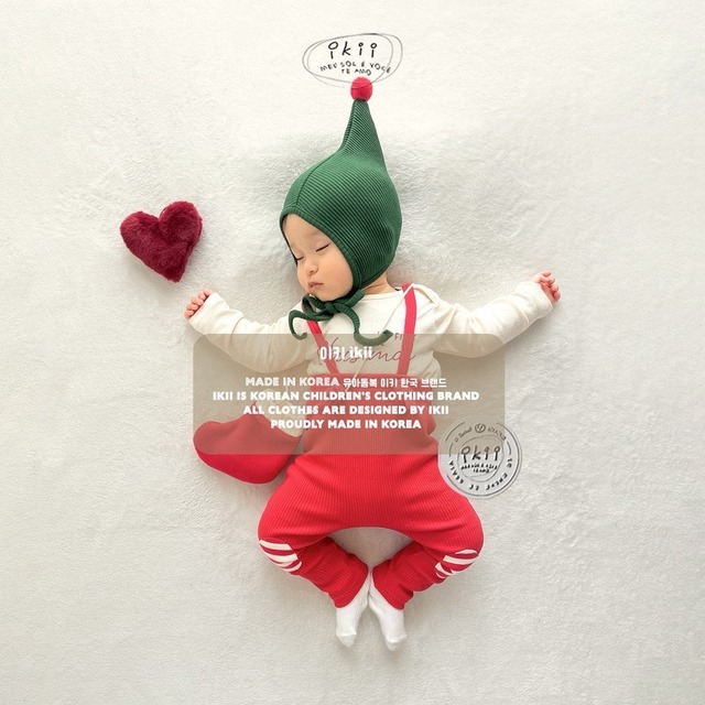 【ikii】クリスマス レギンス 2点セット Red（グリーンハット）（70／80／90cm）