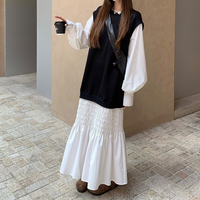 Vest layered long dress　M020