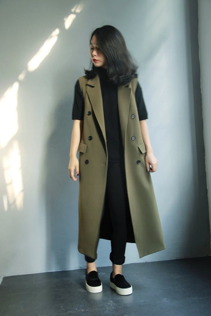 ロングベスト レディース ロング ベスト ジレ ノースリーブ フロント