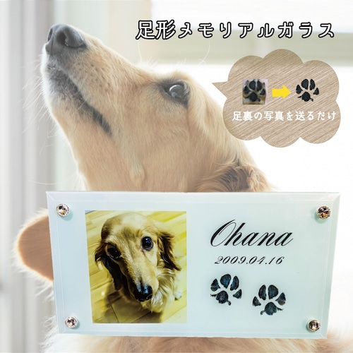 LINEで簡単 名入れ 写真入り 足形メモリアルガラス ペット 犬 猫 足形 プレゼント ギフト メモリアル ペットの写真 犬の写真 猫の写真 写真 オーダー オーダーメイド ガラス インテリア メモ