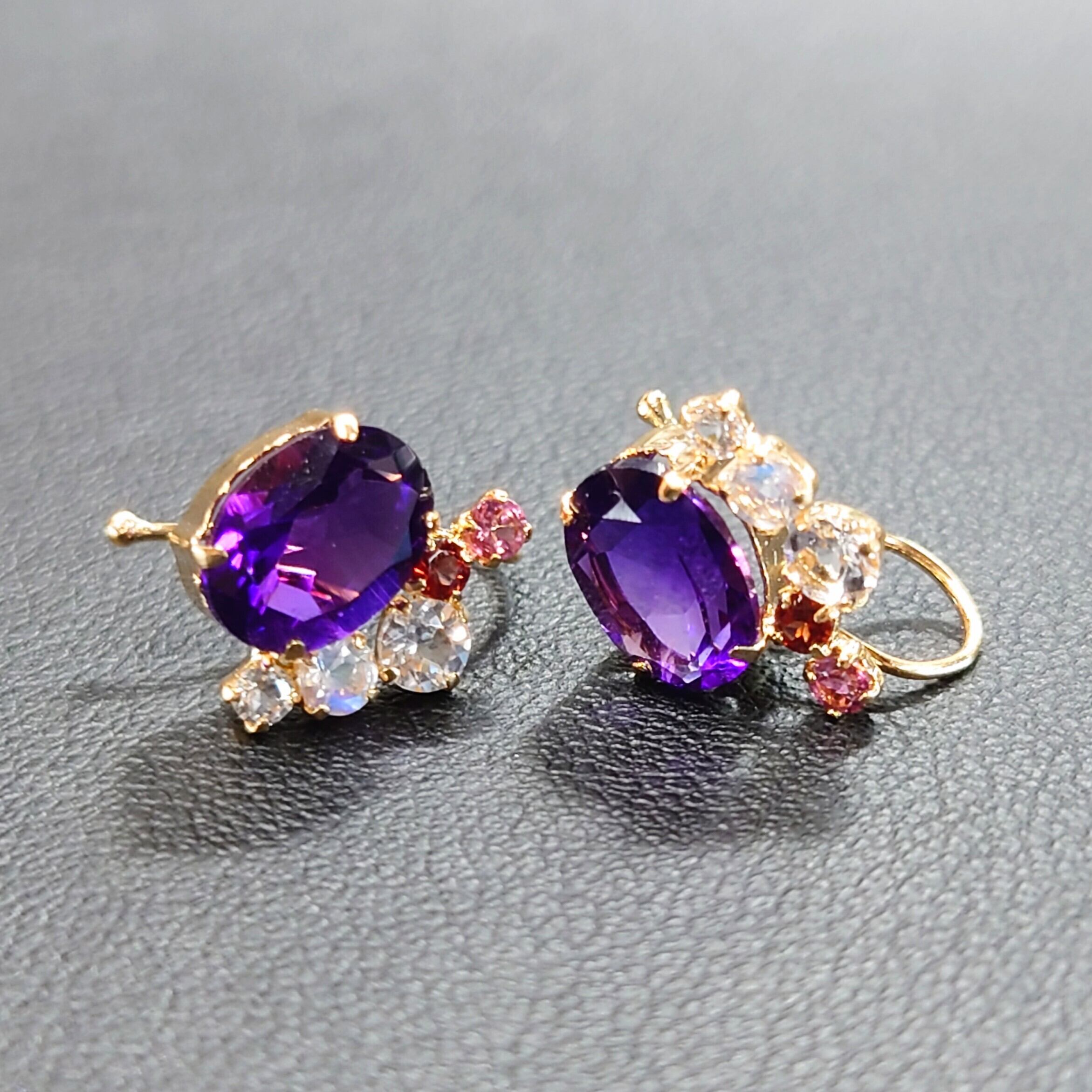 K18 イヤーカフ/ピアス Amethyst/Pink Tourmaline/Garnet/White Topaz