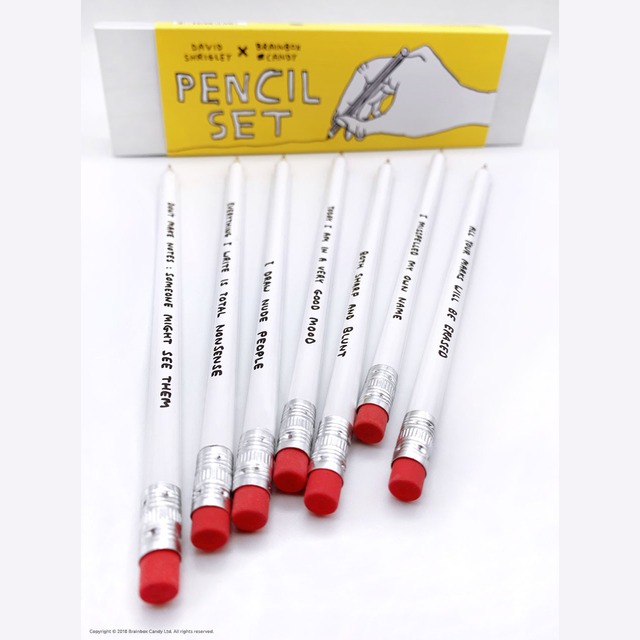 DAVID SHRIGLEY：FUNNY PENCIL SET. White（7 PENCILS ）