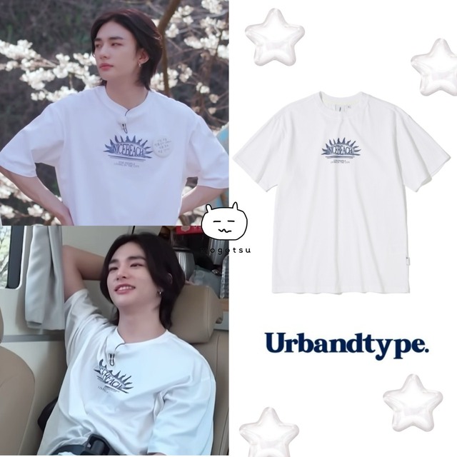 ★Stray Kids ヒョンジン 着用！！【URBANDTYPE】Vintage Nicebeach Graphic T-Shirts_White