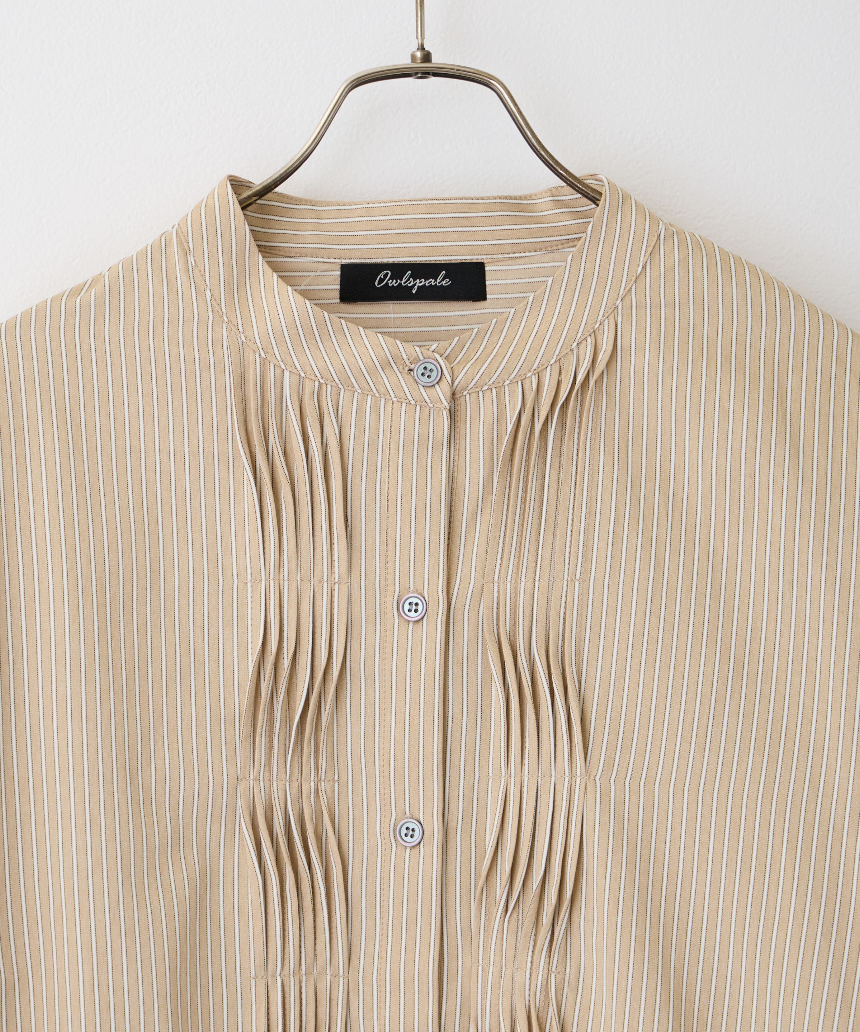 No.58506 ストライプピンタックシャツ Beige | エルキカク