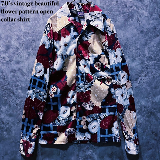【doppio】70's vintage beautiful flower pattern open collar shirt