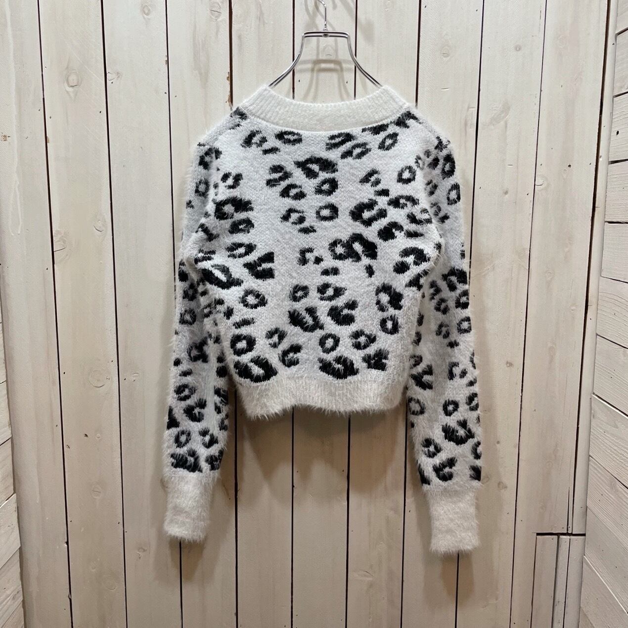 【38213017-1】leopard print shaggy knit zip up cardigan / レオパード 総柄 シャギーニット  ジップアップ カーディガン 可愛い レディース 韓国ファッション
