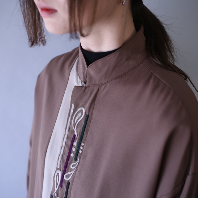 "刺繍" multi color art design fry-front minimal mode loose shirt