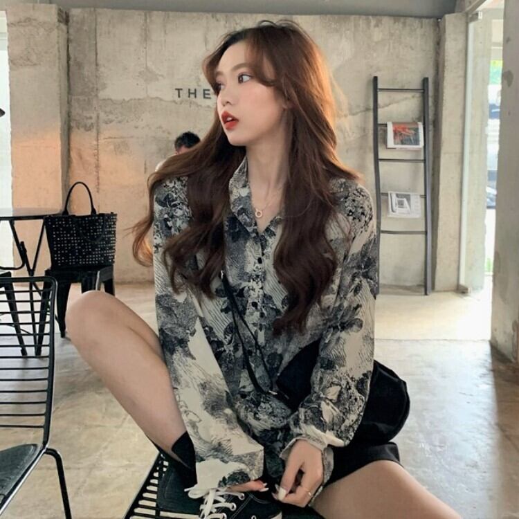 送料無料 個性派クール 柄シャツ 古着風 レトロ 総柄 とろみ カジュアル 大人っぽ こなれ感 メンズライク ヴィンテージ風 Lamitte Deco トレンド 韓国ファッション ショップ Base店