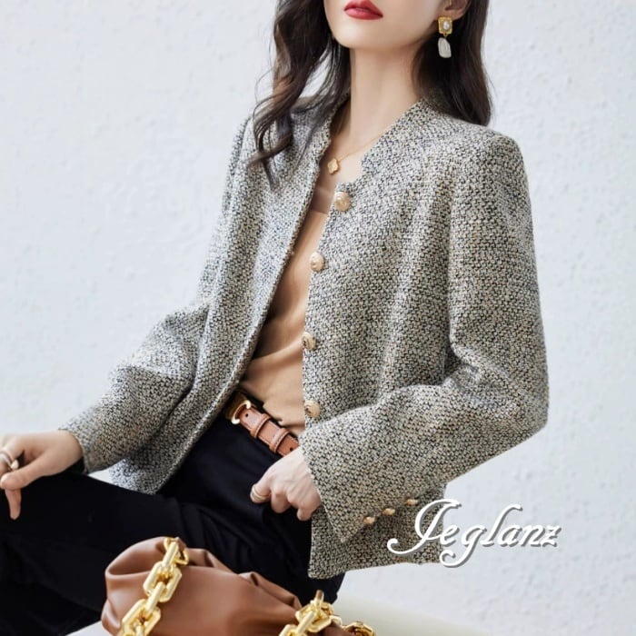 ツイード ニット ジャケット ゴールドボタン クラスアップ感 ♪(MA993)τ