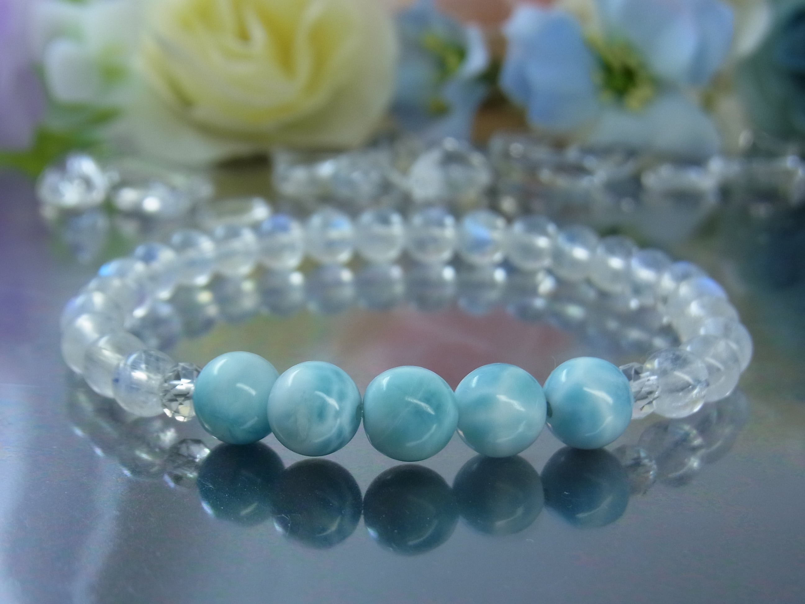 濃い色14.5mm大玉ラリマー水晶天然石ブレスレットパワーストーン