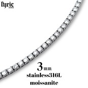 モアサナイト サージカルステンレス316L テニスネックレス 3mm 50cm