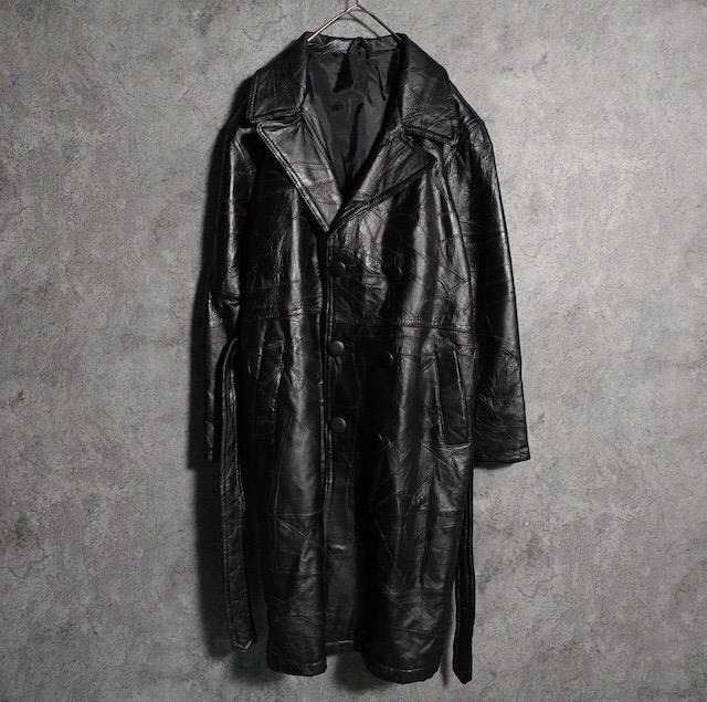 Black Tsugihagi Patchwork Long Leather Trench Coat