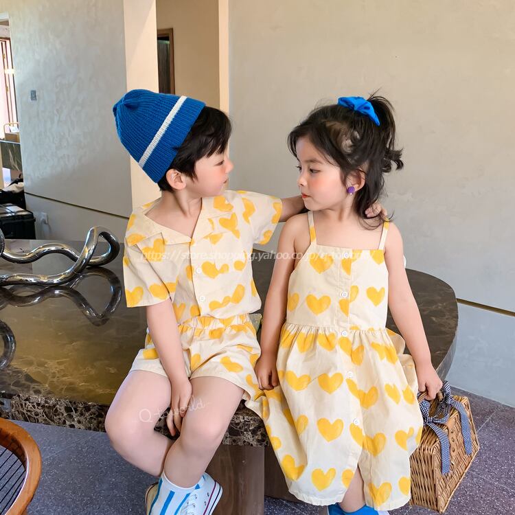 90 130 カップル コーデ 兄弟 姉妹 友達 双子コーデ 女の子 ワンピース 男の子 トップス パンツ 全2色 韓国版 韓国子供服 子供服 女の子 キッズ Q Toworld キュートワールド 子供服 メール便は何点でも送料の合計は280円