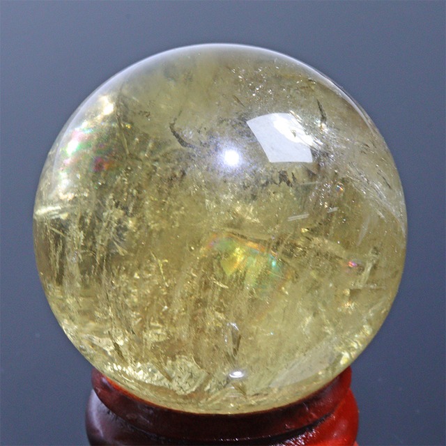 〔D471-12〕約33mm シトリン 虹入り スフィア Citrine 丸玉  黄水晶 置物 風水【メール便不可】