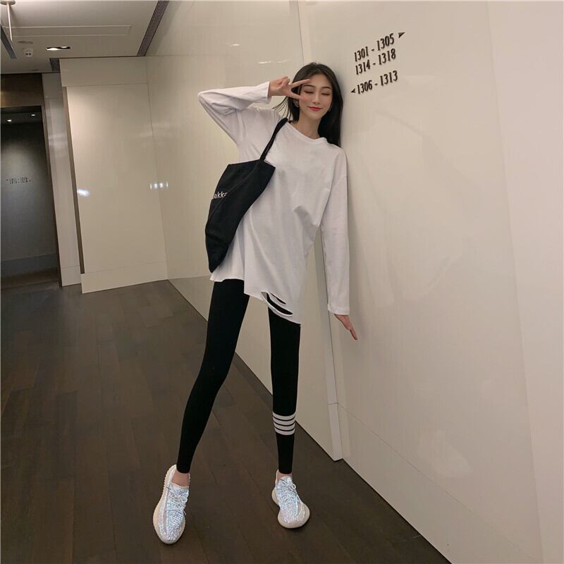 ホールスプリットTシャツホワイトTシャツ女性ボトミング夏半袖インウエスタンスタイルルーズミドル丈スーパー YY-ファッション55107544384