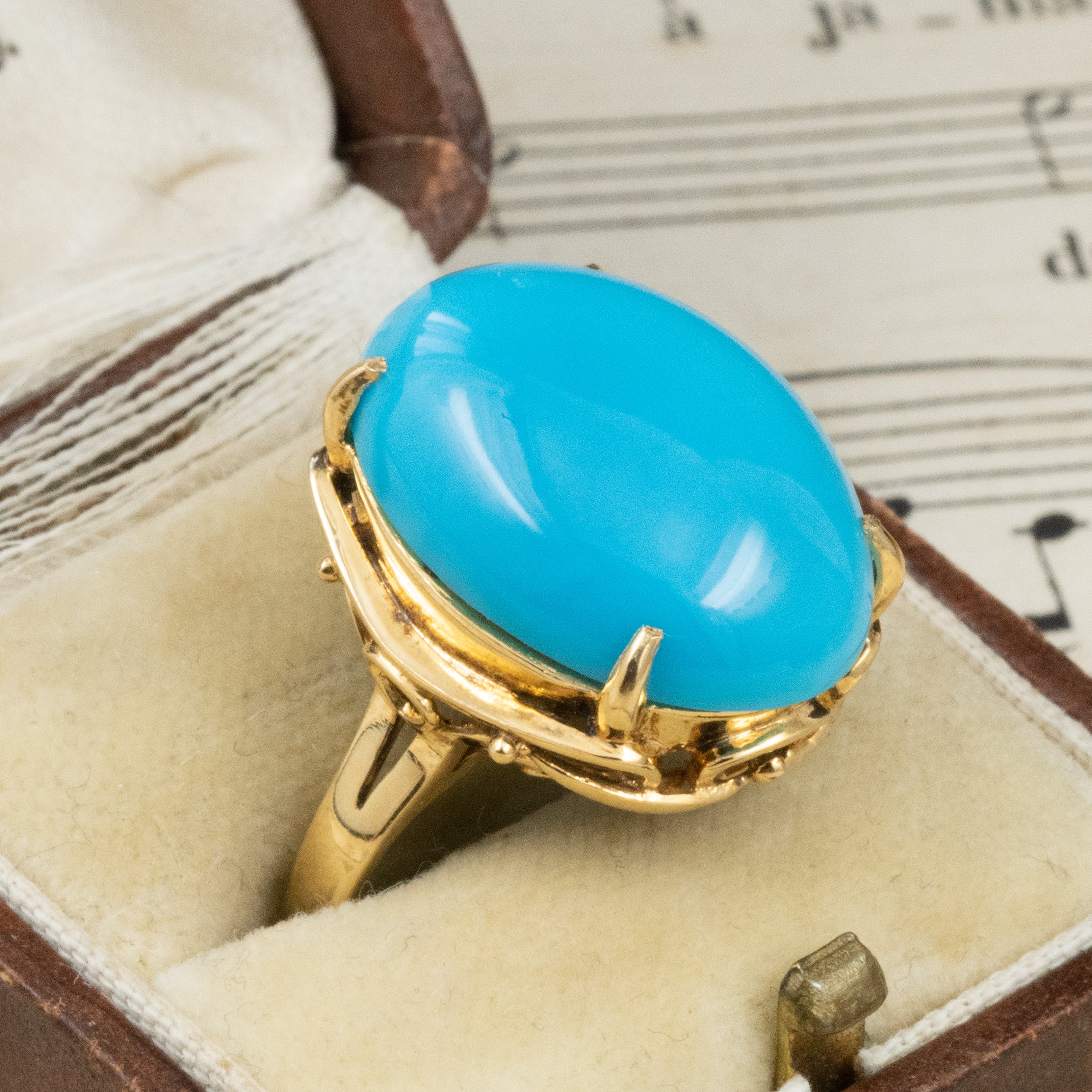 日本の作品】K18 昭和レトロ ターコイズ リング ～青空の下、明るい