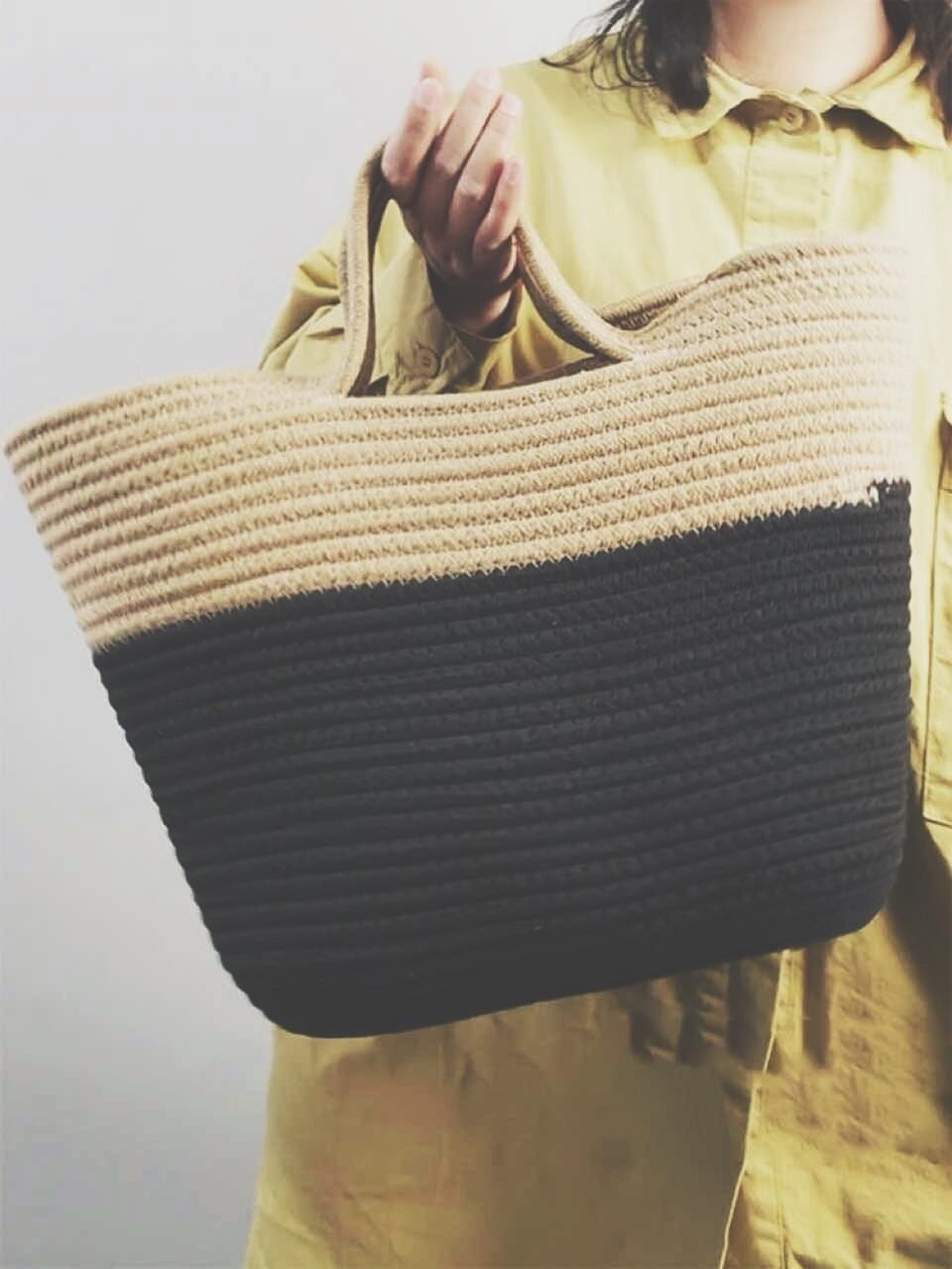 バイカラーロープバスケットバッグ トートバッグ ナチュラル インテリア 収納 リゾート 海 カジュアル 大人可愛い 大きいサイズ 韓国 CH4399